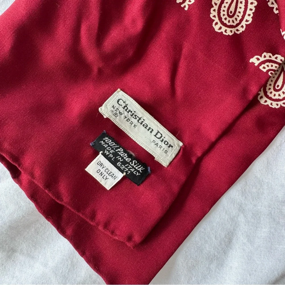 Vintage Christian Dior Red Silk Scarf